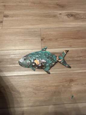Vintage Patina Solid Copper Fish Wall Art Decor 14 Inch